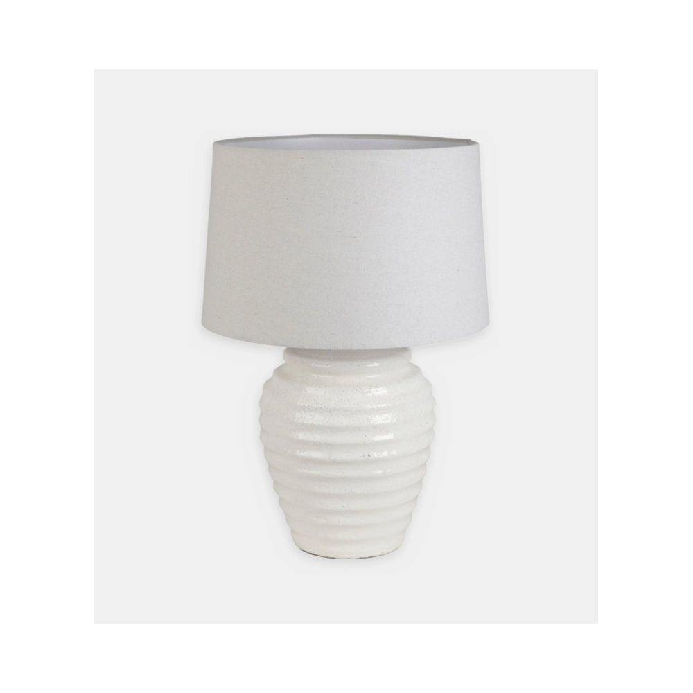 LAMPE TAHRA BLC+LIN TERRE CUITE D40XH59 | DECO